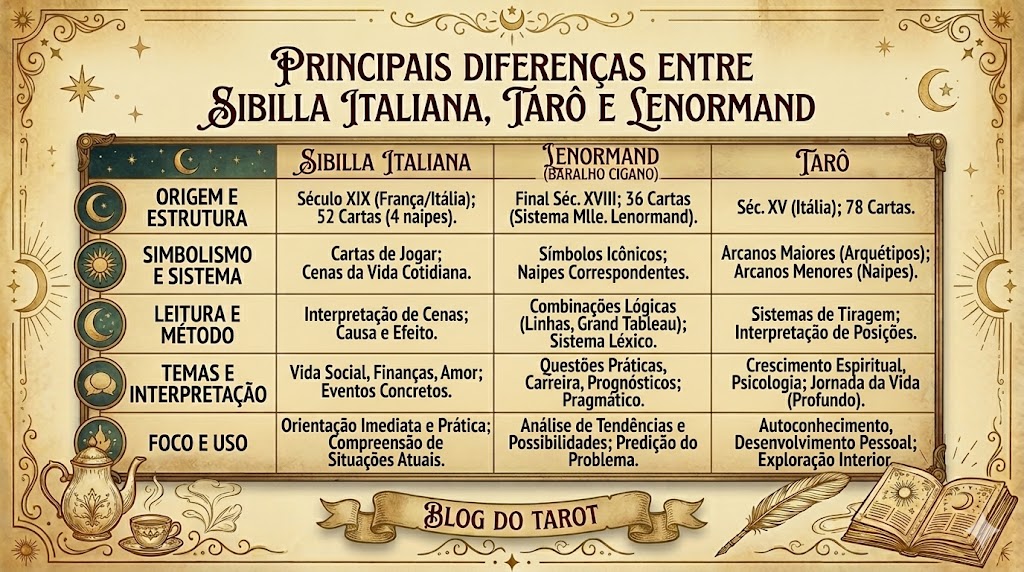 sibilla italiana comparacao taro lenormand